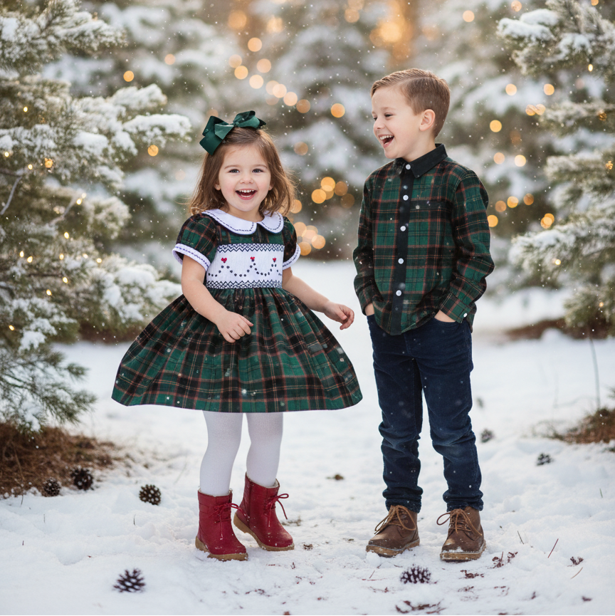 Ocean Baby Girls Hunter Green Plaid Smocked Petticoat Layered Dress (NB-10Yrs)