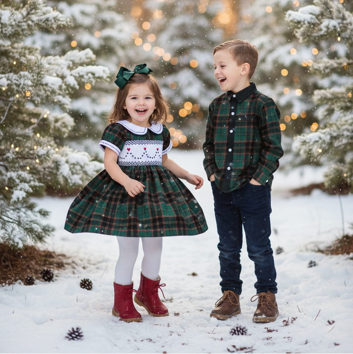 Ocean Baby Girls Hunter Green Plaid Smocked Petticoat Layered Dress (NB-10Yrs)