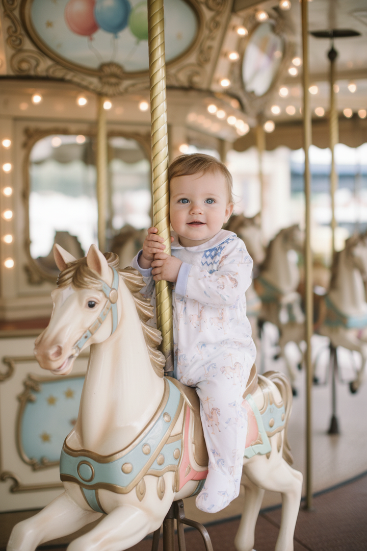 Ocean Baby Boys Carousel Smocked Sleepsuit & Bib Set (NB-18M)
