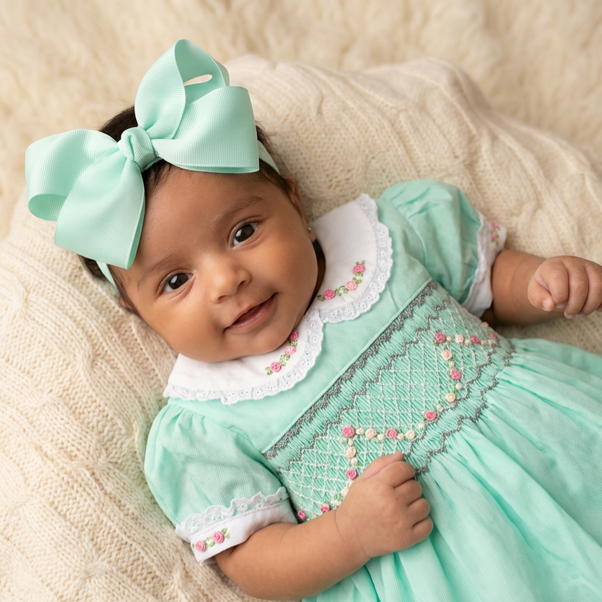 Ocean Baby Girls Mint Smocked Petticoat Layered Dress (NB-10Yrs)