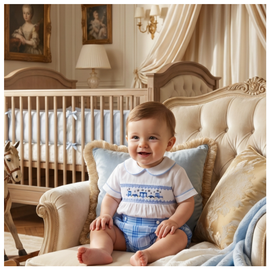 handmade baby boys train smocked themed outfit set 