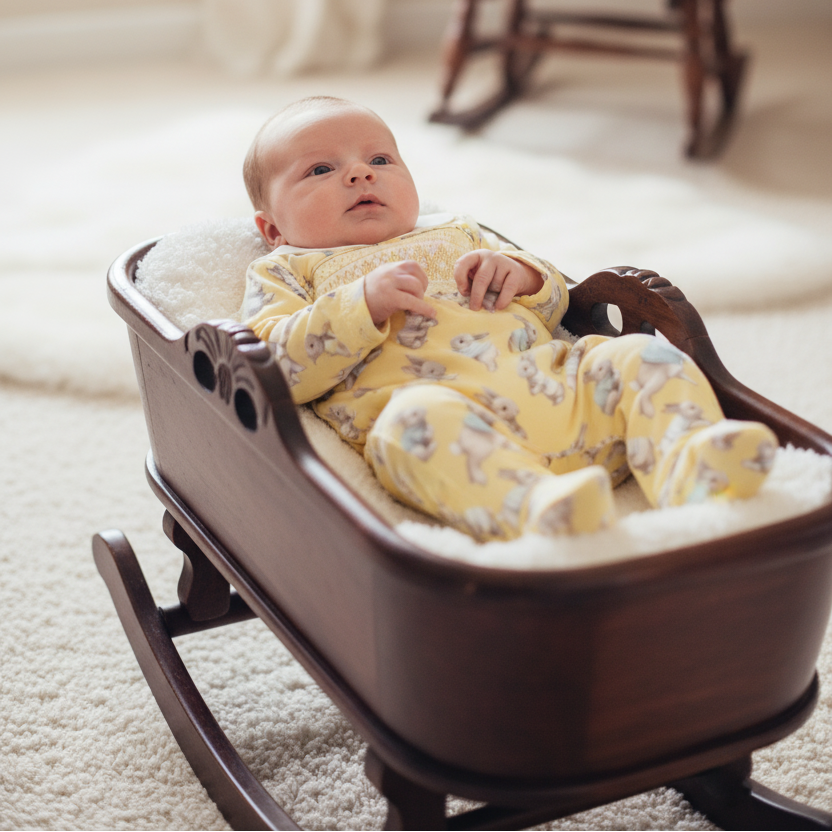 smocked baby sleepsuit in lemon cotton with hand embroidered geometric design 