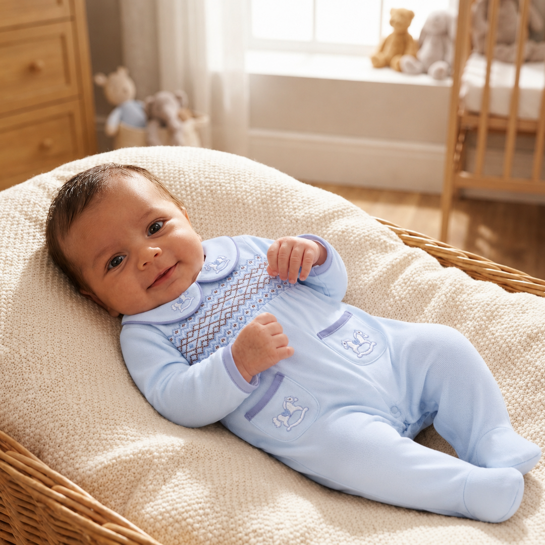 smocked baby sleepsuits 