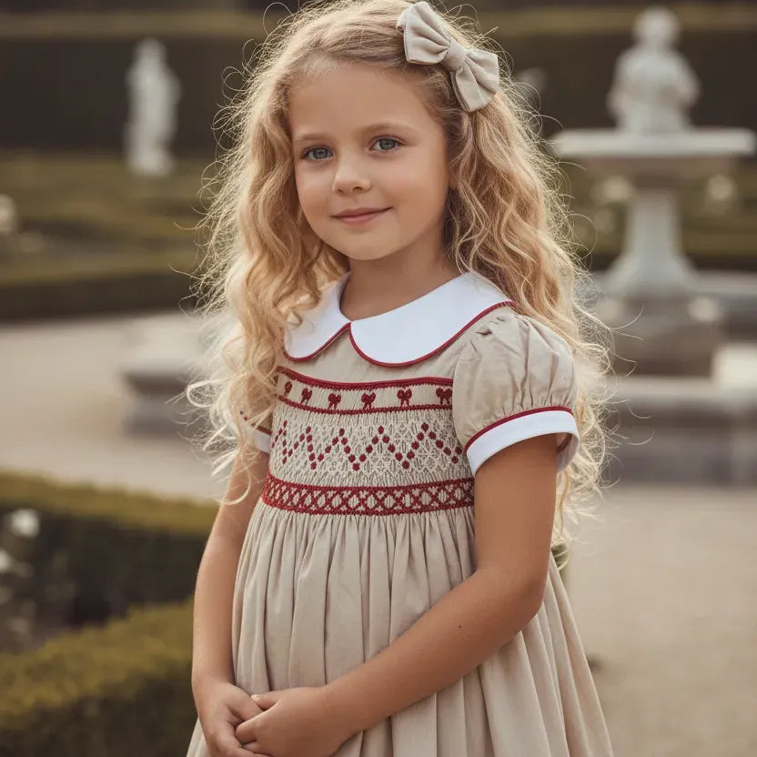 Ocean Baby Girls 'Camel Berry' Smocked Petticoat Layered Dress (NB-10Yrs)