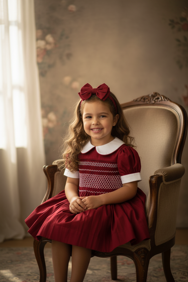 Ocean Baby Girls Bordeaux Sateen Smocked Petticoat Layered Dress - (NB-10Yrs)