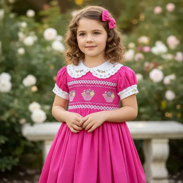 Ocean Baby Girls 'Raspberry Glaze' Sateen Smocked Petticoat Layered Dress (NB-10Yrs)