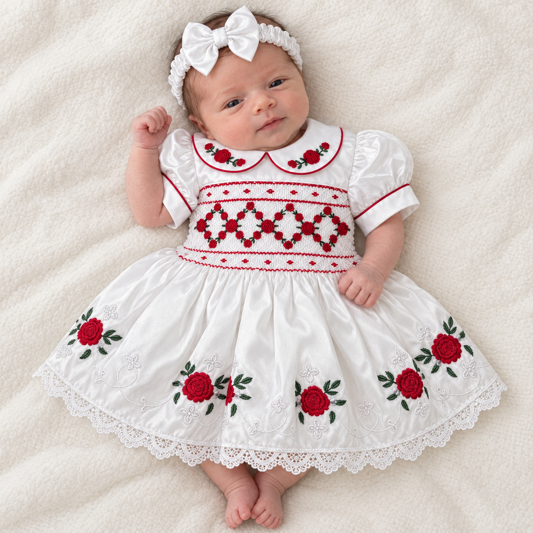 Ocean Baby Girls 'Snow Berry' Smocked Petticoat Layered Dress (NB-10Yrs)