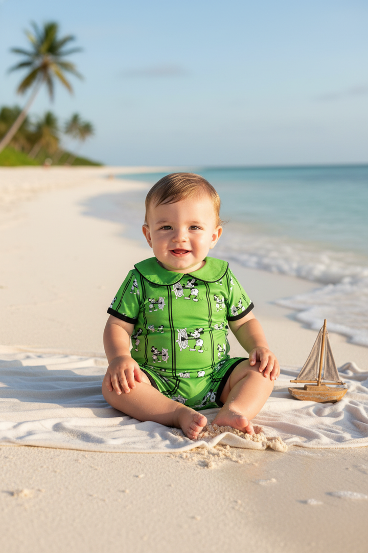Ocean Baby Boys SteamBoat Mickey Neon Green Swimsuit with Poppers (3M-4YRS)