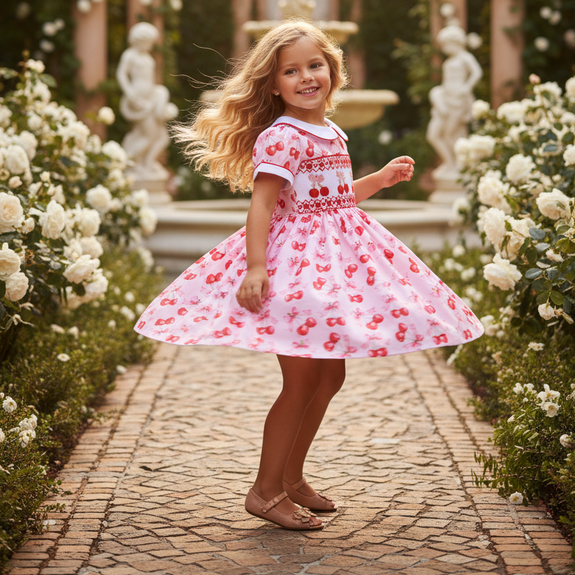 cherry smocked petticoat dress 