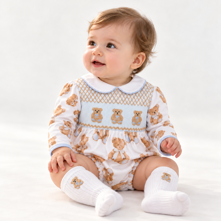 Ocean Baby 'My Little Teddy Treasure' Smocked Bubble Suit Set (NB-2Y)