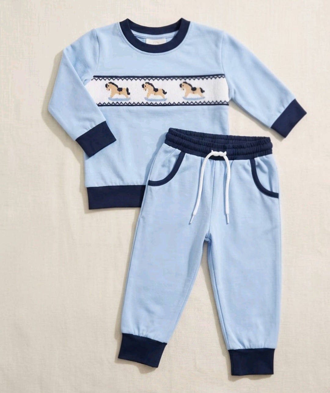 Ocean Baby Boys Smocked Rocking Horse Tracksuit Set (3M-5Yrs)