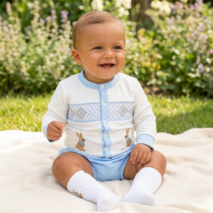 Ocean Baby 'My Little Blueberry Pie' Smocked Bunny Cardigan & Pants Outfit (NB-4Yrs)