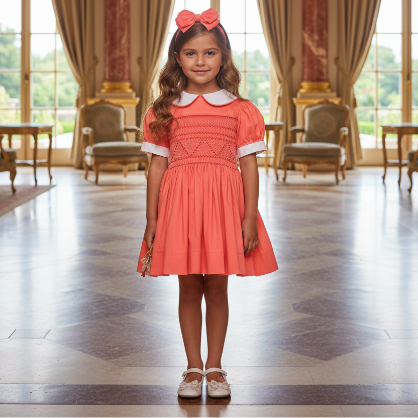 orange baby girls dress smocked girls petticoat dress