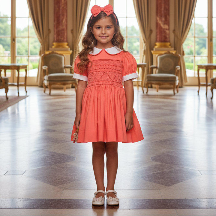 orange baby girls dress smocked girls petticoat dress