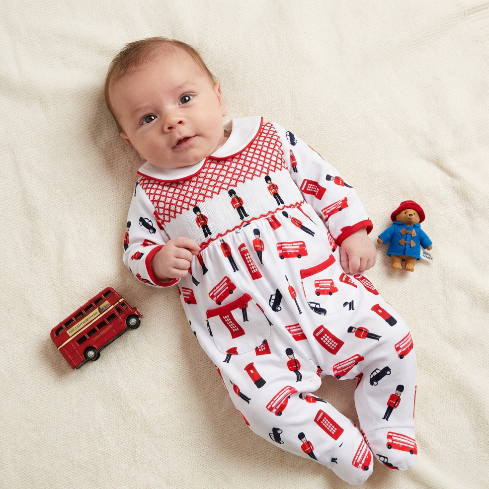 Ocean Baby Boys Soldier & London Themed Smocked Sleepsuit & Bib Set (NB-12M)