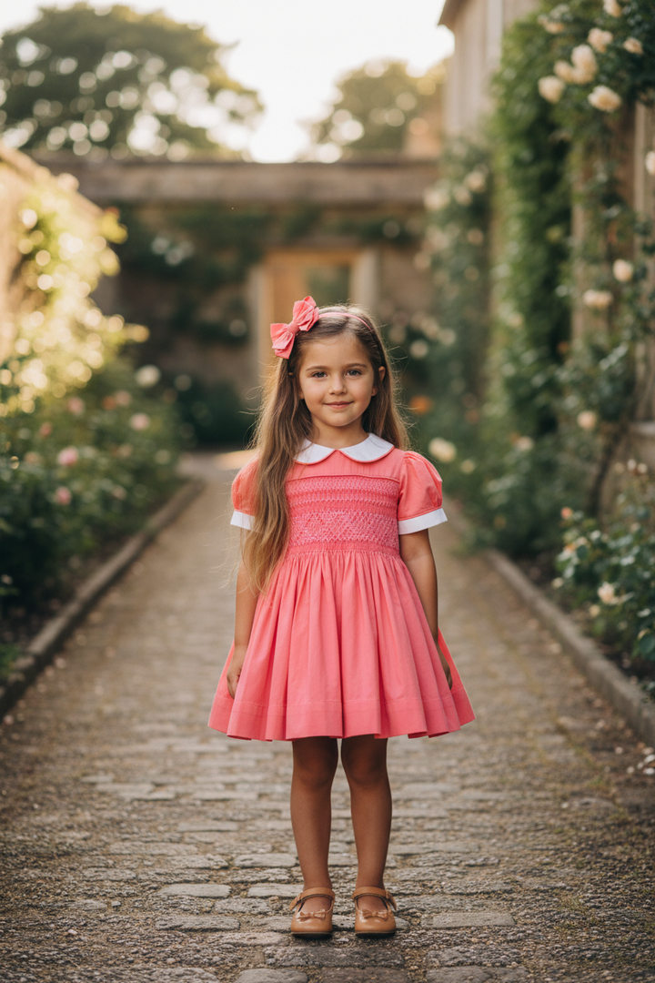 Ocean Baby Girls Salmon Sateen Smocked Petticoat Layered Dress - (NB-10Yrs)