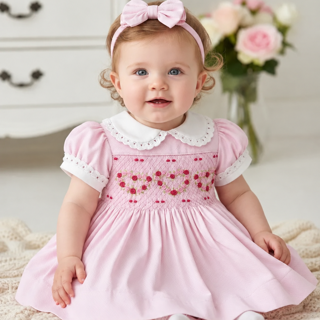 Ocean Baby Girls 'Rose Sugar Swirl' Smocked Petticoat Layered Dress (NB-10Yrs)