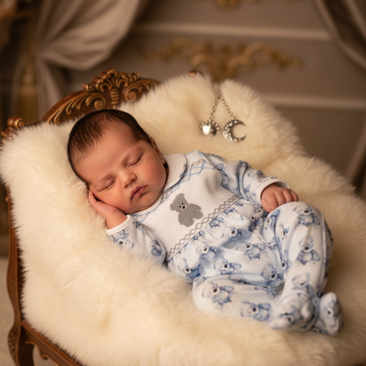Ocean Baby Boys Blue Smocked Teddy Sleepsuit (NB-12M)