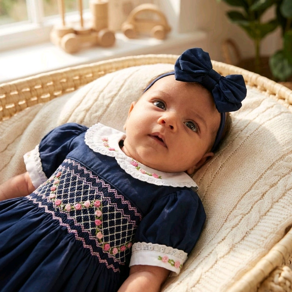 Ocean Baby Girls Navy Smocked Petticoat Layered Dress (3M-10Yrs)