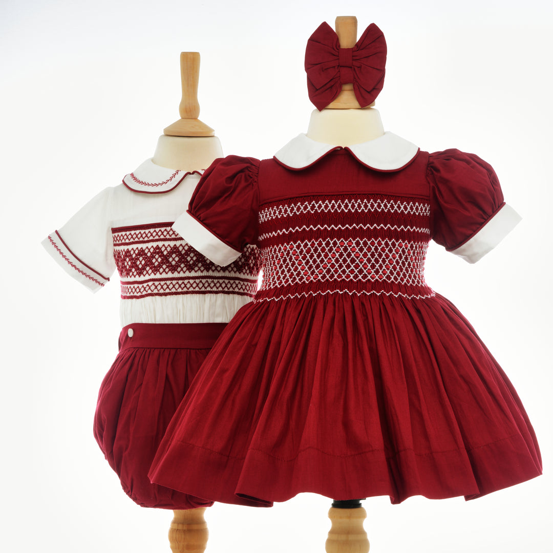 Ocean Baby Girls Bordeaux Sateen Smocked Petticoat Layered Dress - (NB-10Yrs)