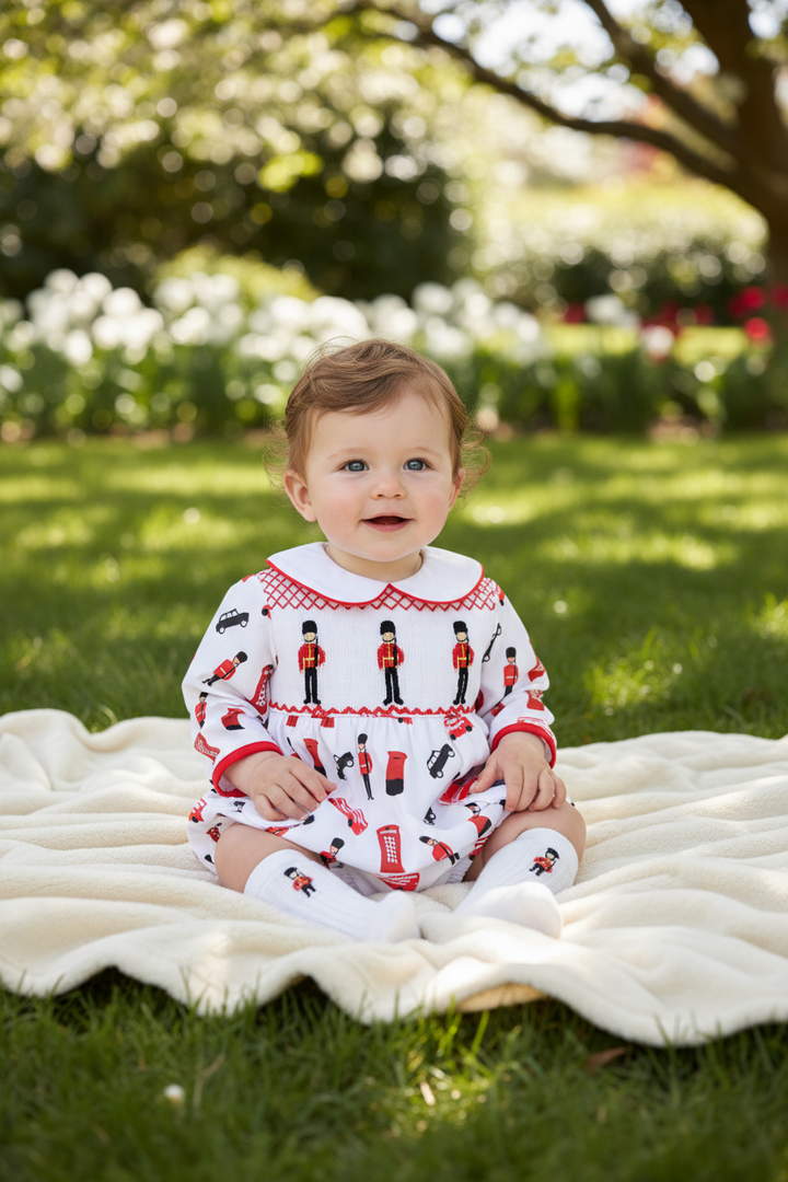 Ocean Baby Boys London Soldier Smocked Bubble Suit Set White (NB-2Yrs)