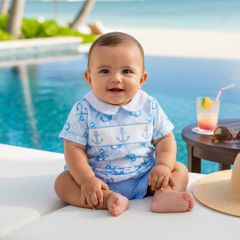 Ocean Baby Two Piece Smocked Anchor Set (3M-6Yrs)
