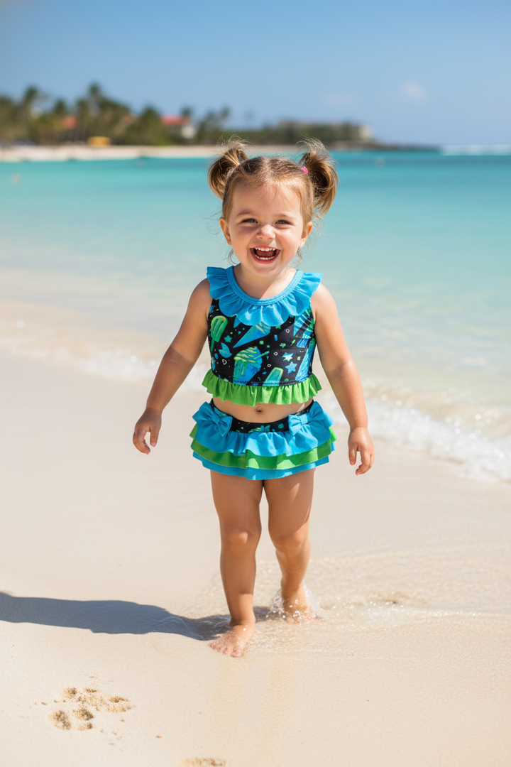 Ocean Baby Girls Neon Blue Ice Cream & Lolly Bikini (12M-12Y)