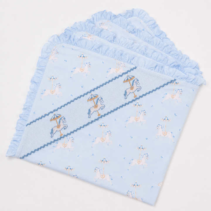 Ocean Baby Boys Carousel Smocked Ruffle Edged Blanket