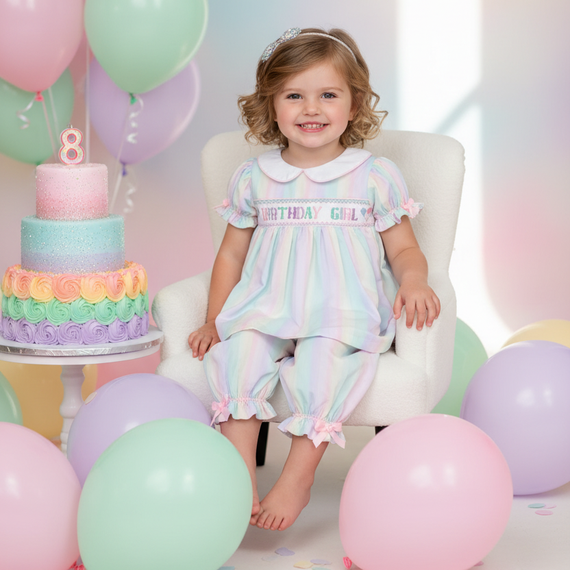 Smocked Birthday Girl's Cotton Pj's (9M-8Yrs)