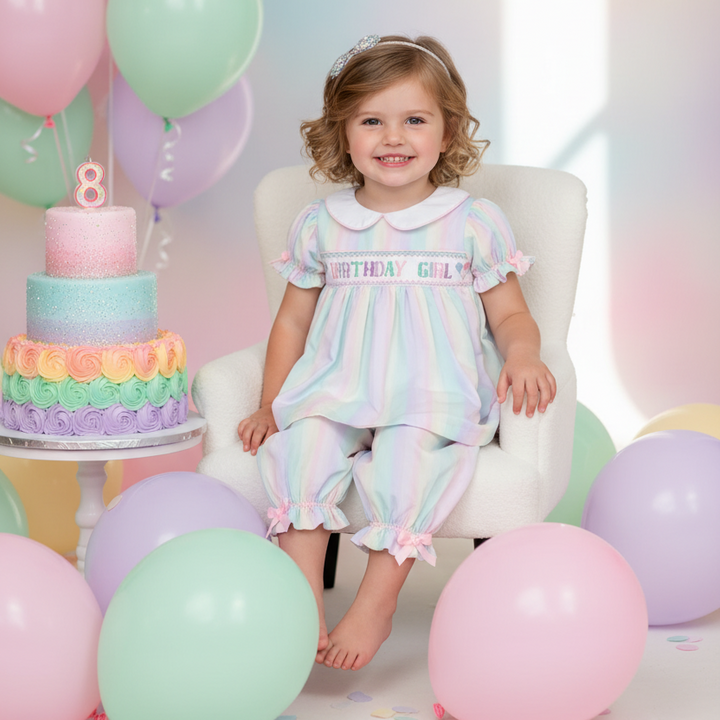 Smocked Birthday Girl's Cotton Pj's (9M-8Yrs)