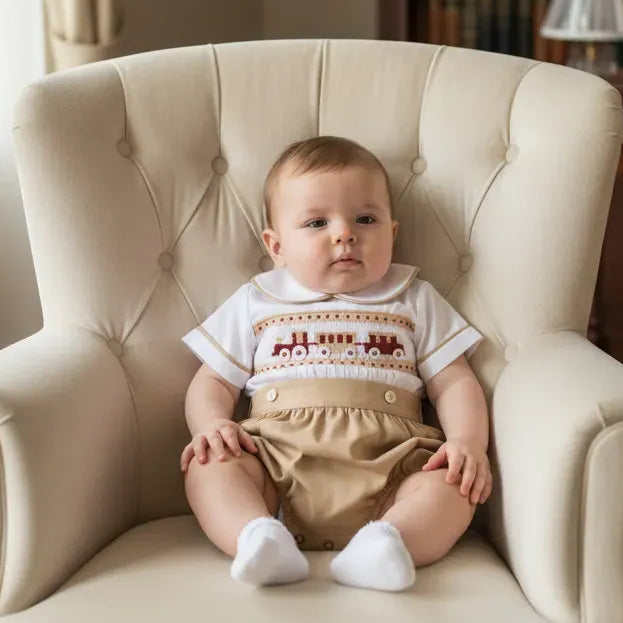 Ocean Baby Camel Berry Train Themed Smocked Buster Suit (NB-3Yrs)