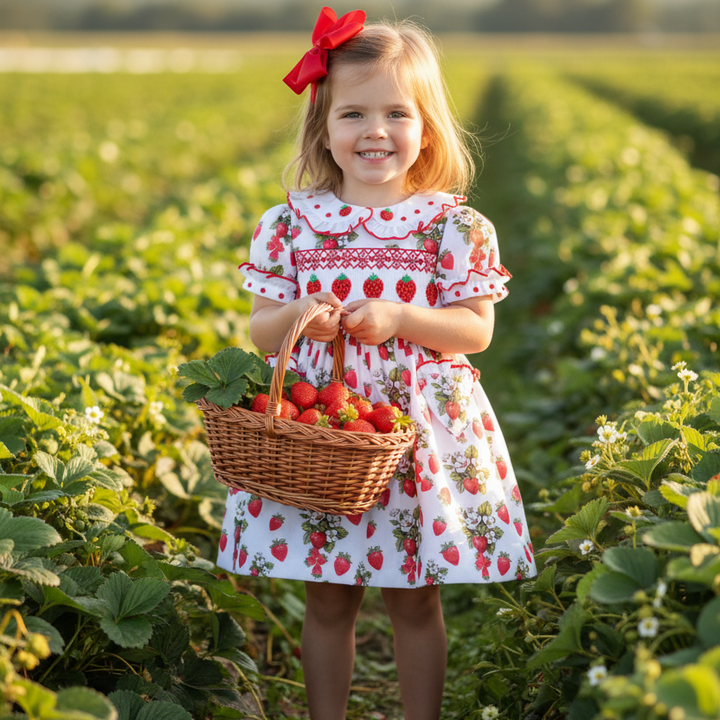 Ocean Baby Girls Strawberries Smocked Petticoat Layered Dress - (NB-8Yrs)