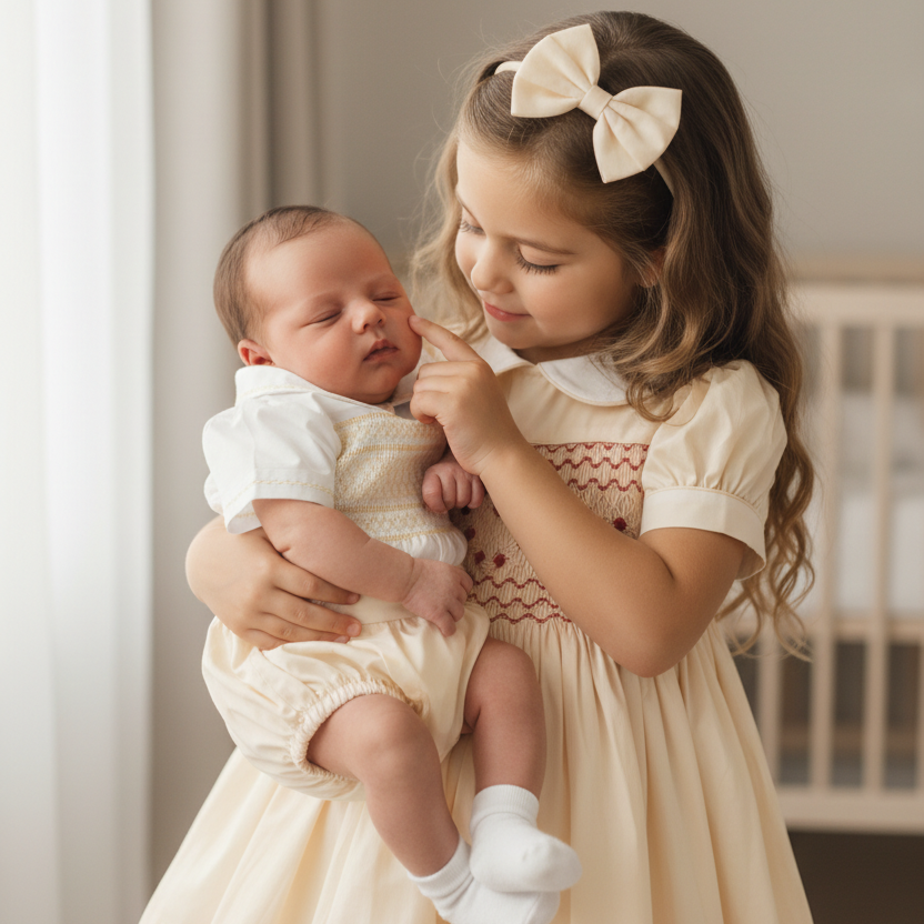 matching sibling sets dresses outfit cream smocked wear
