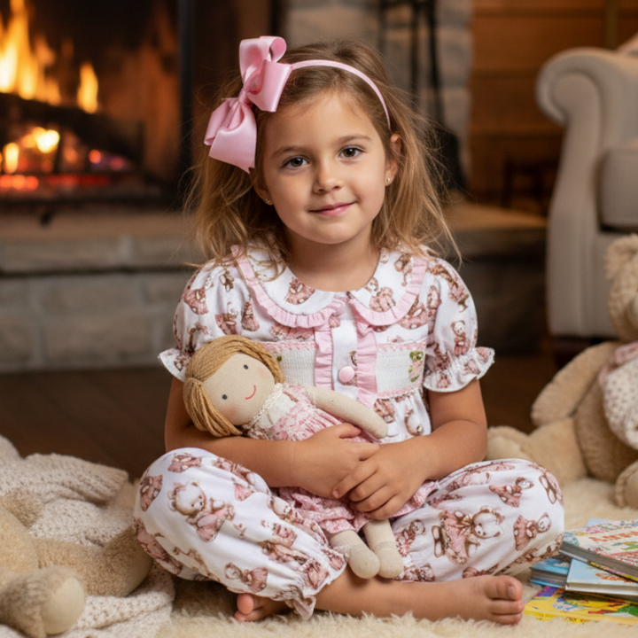 Ocean Baby Girls Smocked Teddybear Themed Pyjamas (3M-8Yrs) Pj's