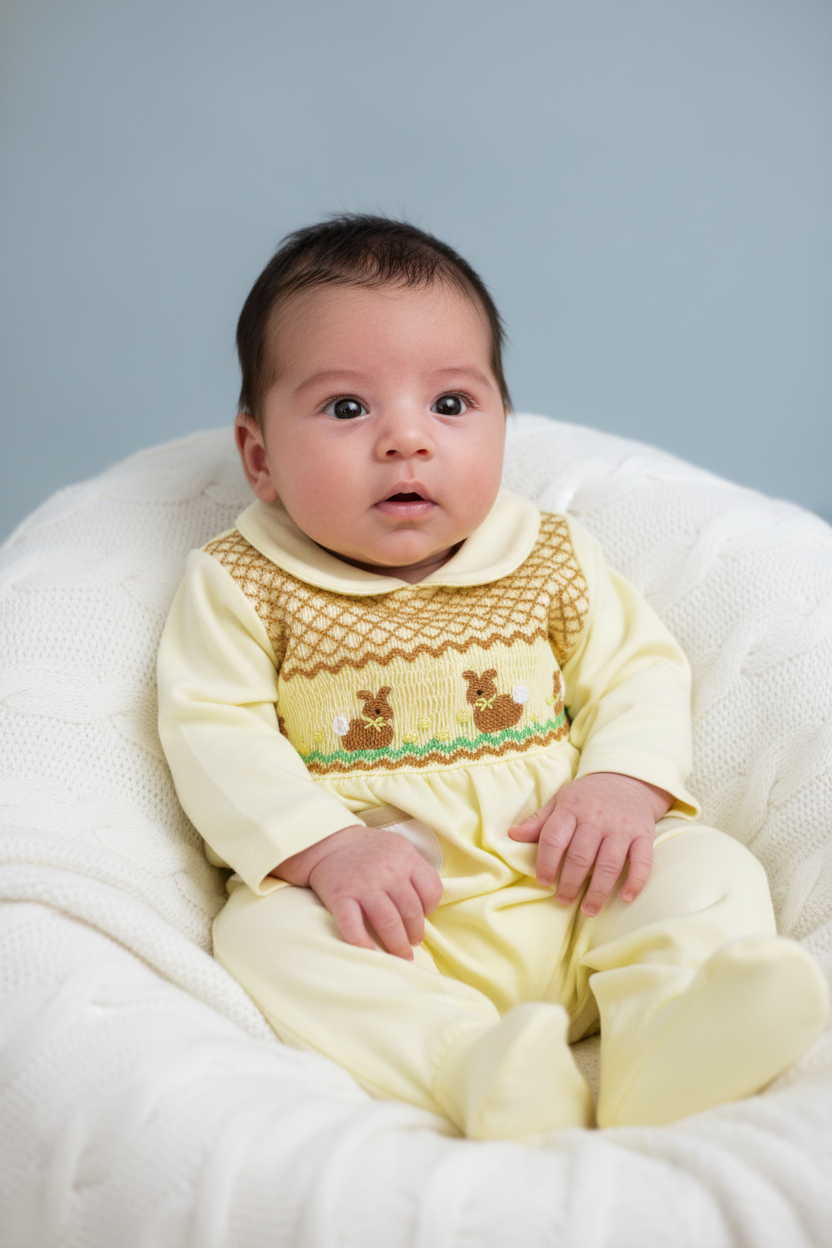 Ocean Baby Boys Smocked Bunny Sleepsuit & Bib Set (NB-18M)