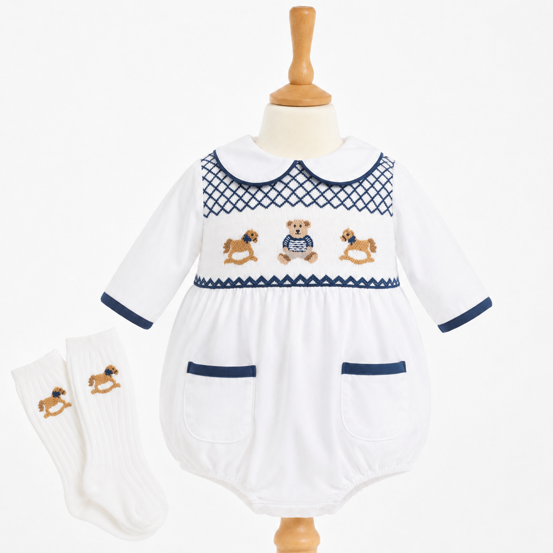 smocked newborn baby boys romper set 