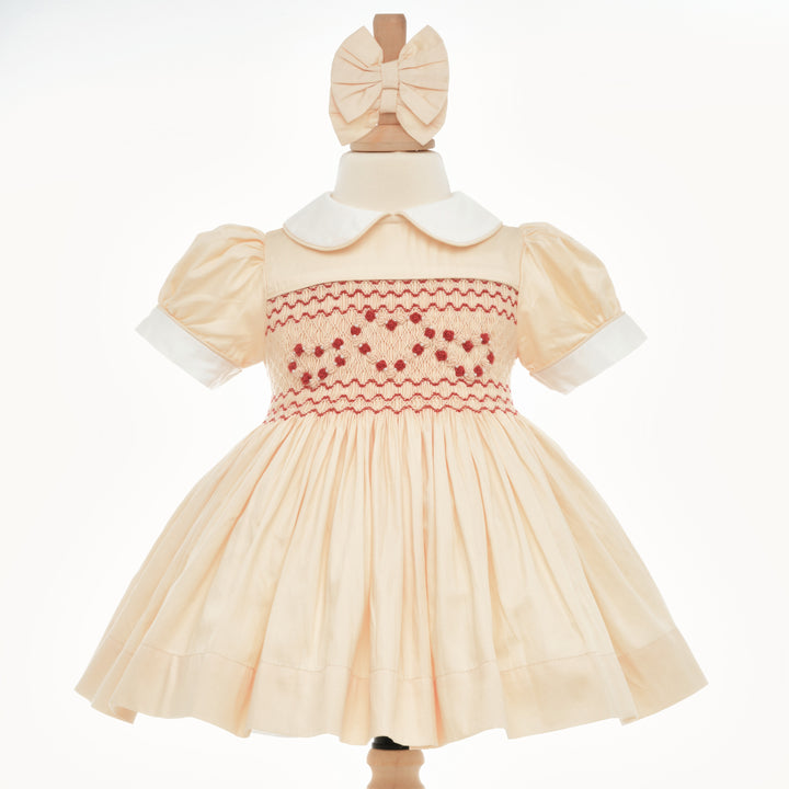 Ocean Baby Girls Antique Gold Sateen Smocked Petticoat Layered Dress - (NB-10Yrs)