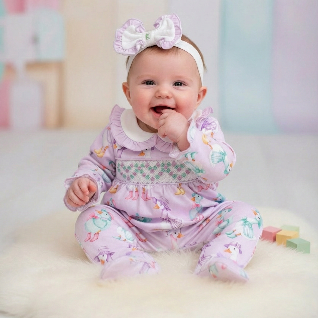 lilac cotton baby girls sleepsuit with soft fabric gentle to newborn skin newborn 3 months 6 months 12 months 18 months 