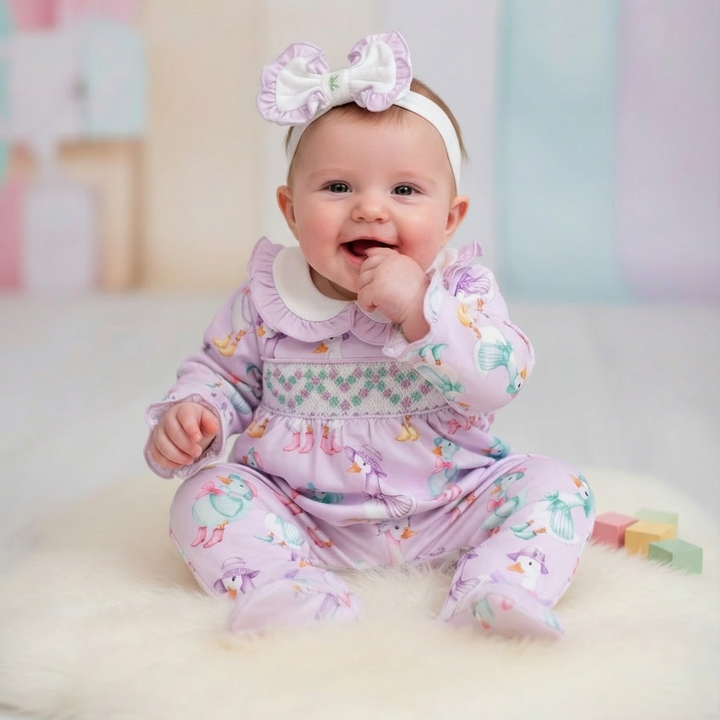 lilac cotton baby girls sleepsuit with soft fabric gentle to newborn skin newborn 3 months 6 months 12 months 18 months 