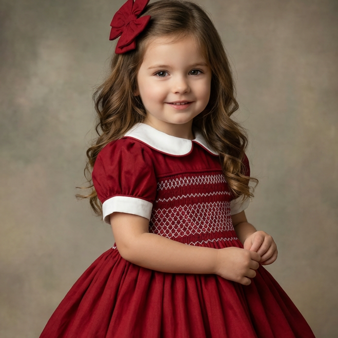 old fashioned baby girls smocked dress red baby dress