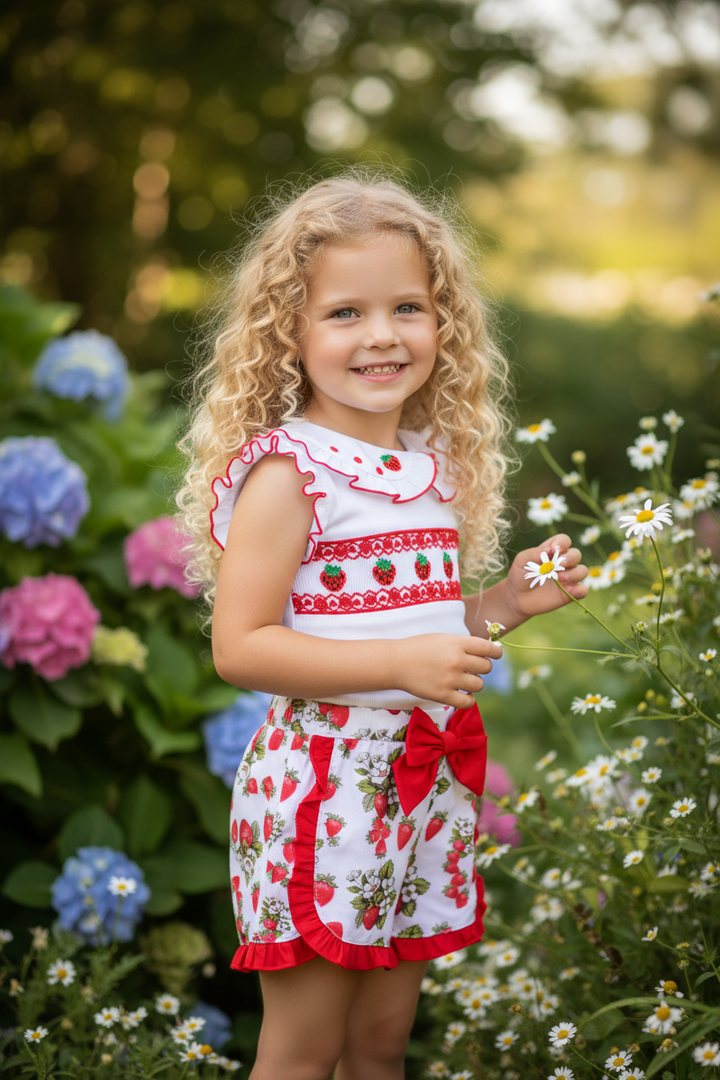 Ocean Baby Girls Strawberry Smocked Shorts Set (9M-10Y)