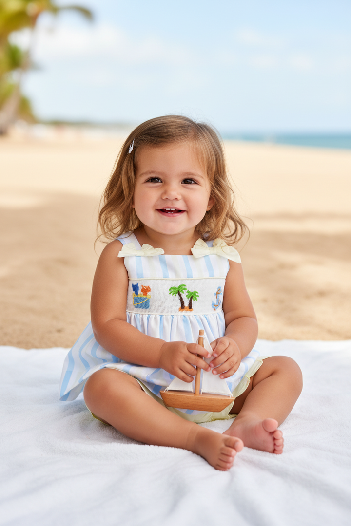 Ocean Baby Girls Two Piece Tropical Themed Smocked Set (3M-8Y)