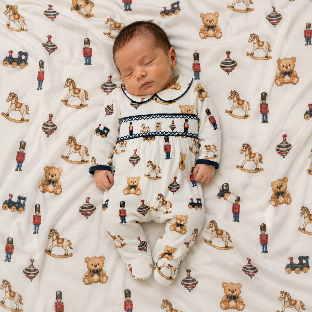 newborn baby boys smocked sleepsuit and blanket 
