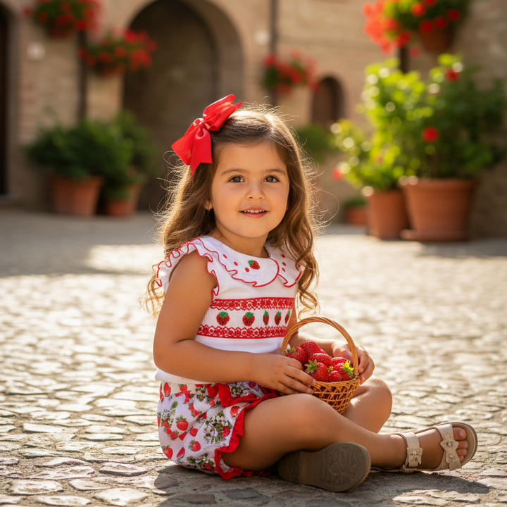 Ocean Baby Girls Strawberry Smocked Shorts Set (9M-10Y)