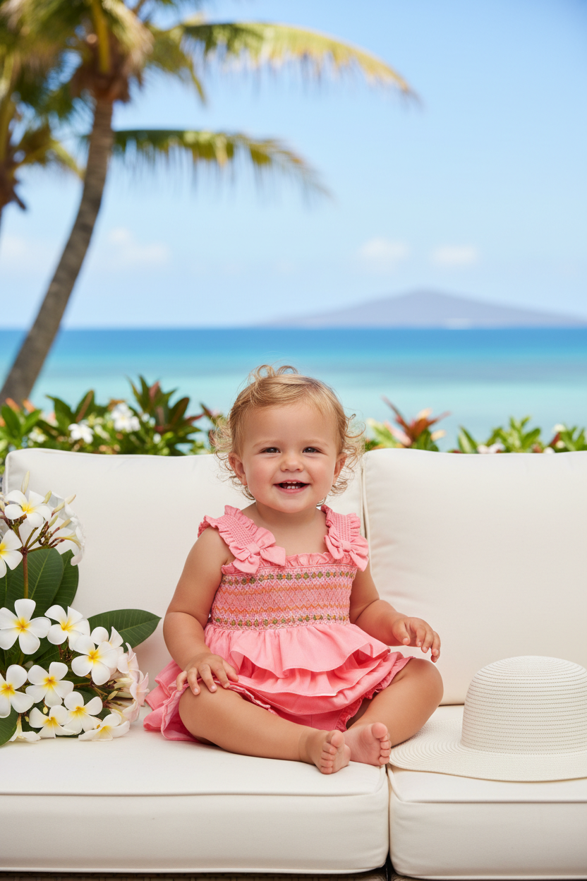 Ocean Baby Girls Peach Ruffle Smocked Shorts Set (12M-10Y)