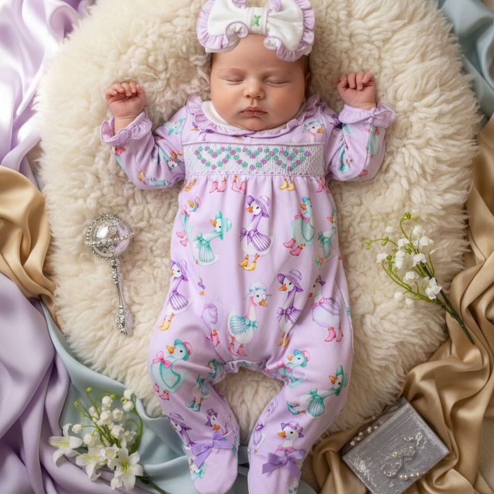 Ocean Baby 'My Sweetie Pie' Goose Smocked Sleepsuit & Headband Set (NB-18M)