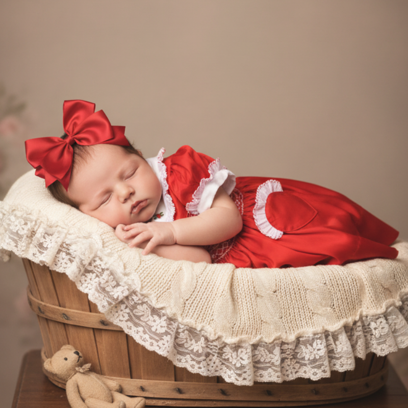 Ocean Baby Girls Exclusive Vermilion Lux Collection Satin Smocked Front & Back Petticoat Layered Dress (NB-8Yrs) As seen in Vogue ❤