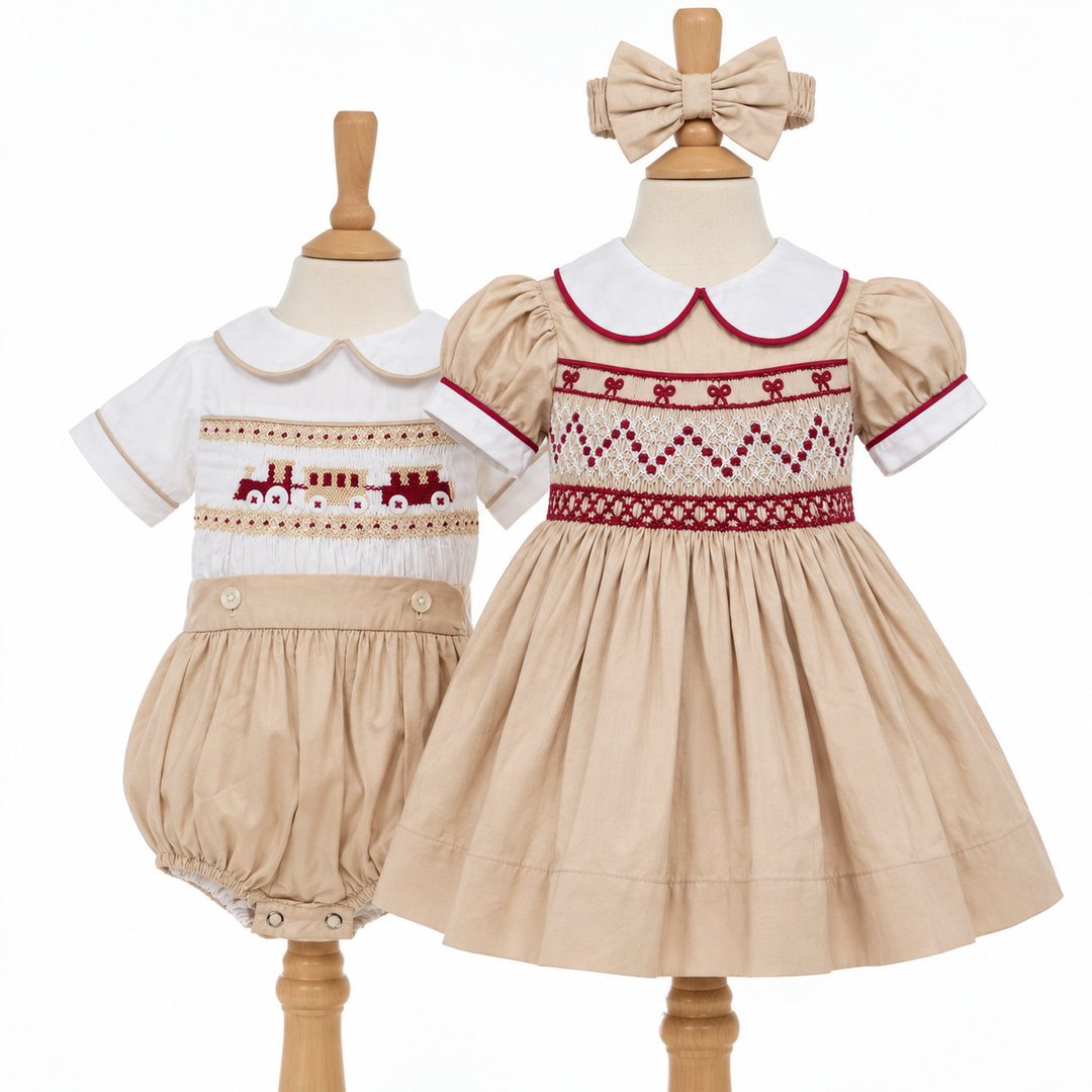 Ocean Baby Camel Berry Train Themed Smocked Buster Suit (NB-3Yrs)