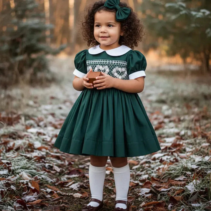 Ocean Baby Girls 'Forest Emerald' Heart Smocked Petticoat Layered Dress - (NB-10Yrs)