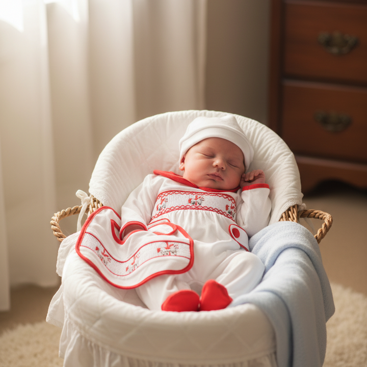 white cotton newborn baby sleepsuits smocked handmade baby onesie
